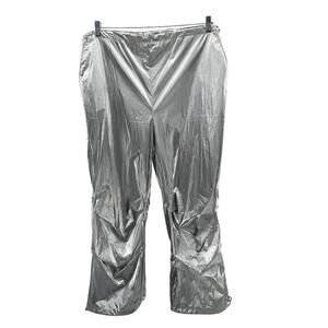 Vinyl Icons Metallic Foil Parachute Pants WMNS XL Silver Elastic Waist High Rise